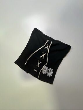 y2k black graphic tie up tube top